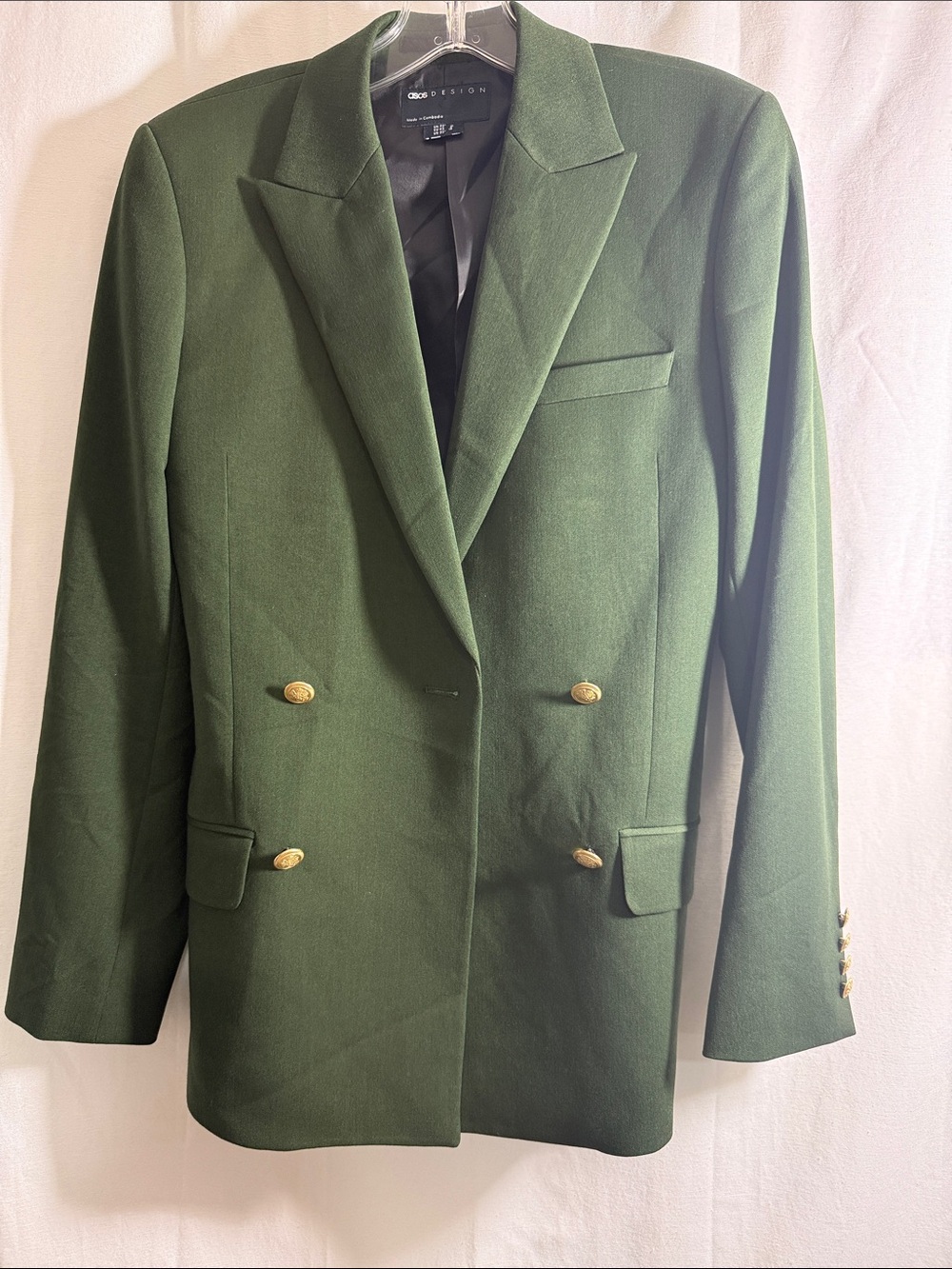 ASOS Olive Green Double-Breasted Blazer with Gold Buttons